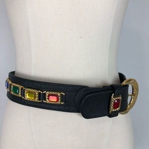 Black belt /rainbow colored stones/ gold hardware